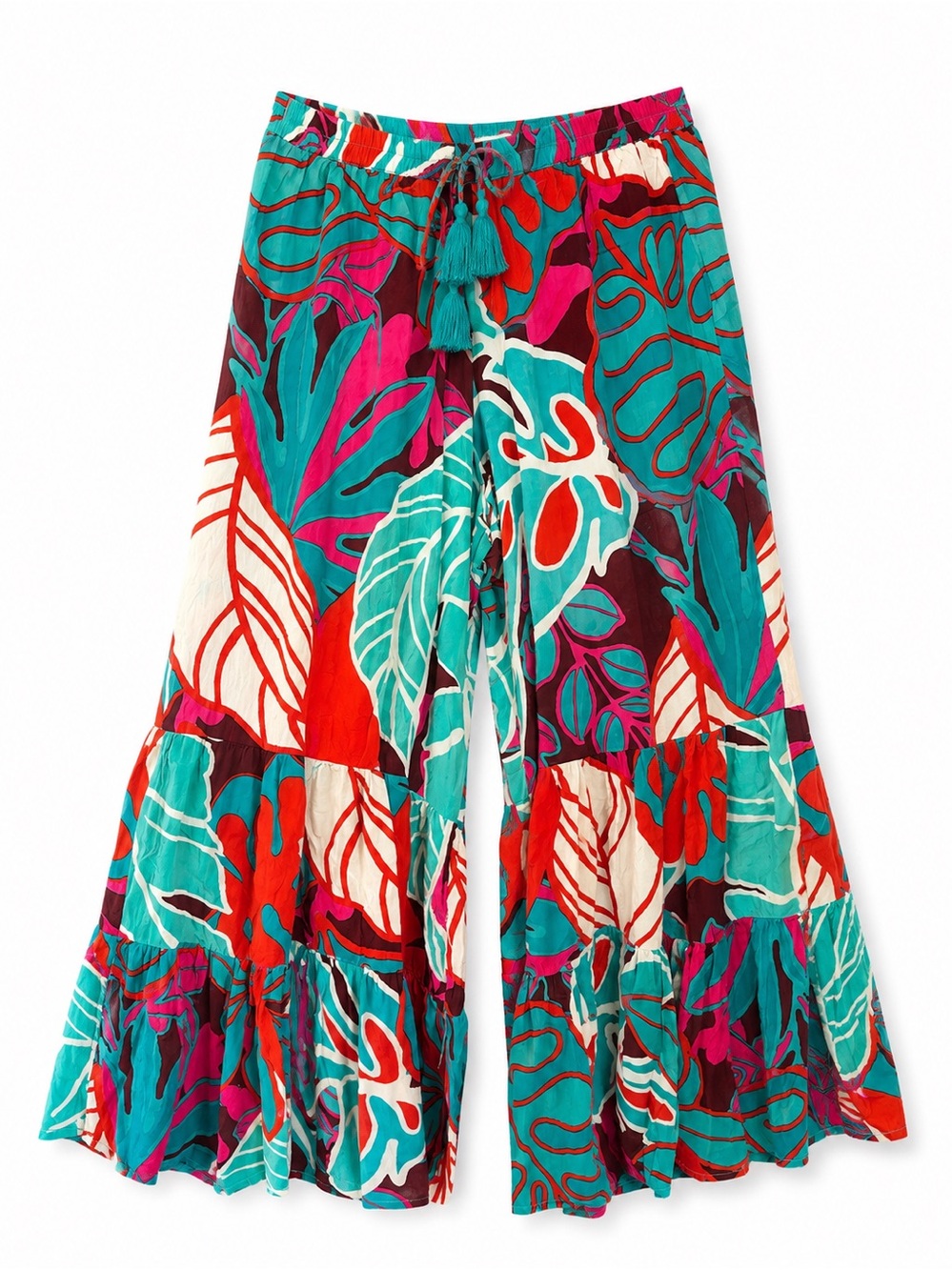 Tiered Maxi Skirt in Teal, Red & White Floral Print